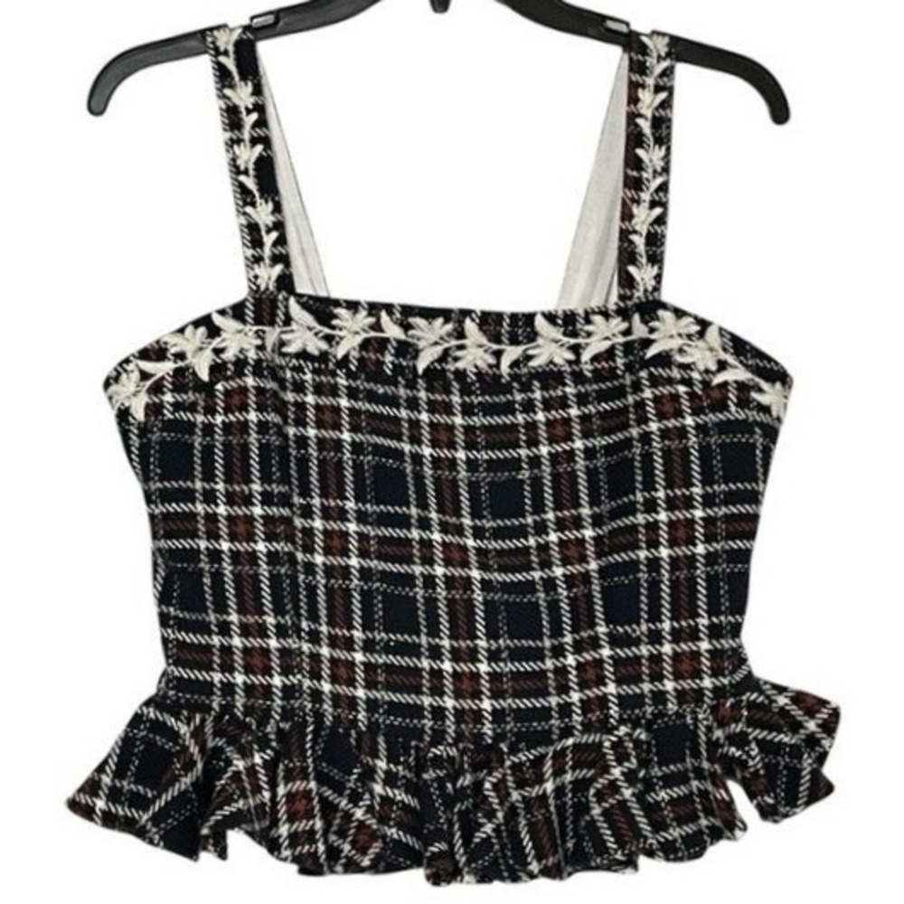 NWT Fanm Mon Crop Top Size Large‎ Plaid Black & White